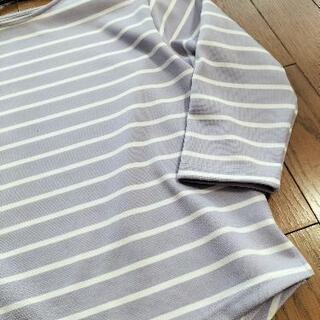 パープル　ボーダー　カットソーMの画像
