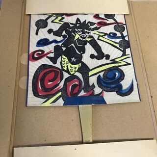 うちわ　雷神風神　和紙　竹　和風　団扇の画像