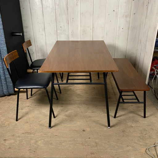 7/28 終 NITORI ダイニングセット ウォルフ テーブル ベンチ チェア×2 リビング 家具 ニトリ 菊TK