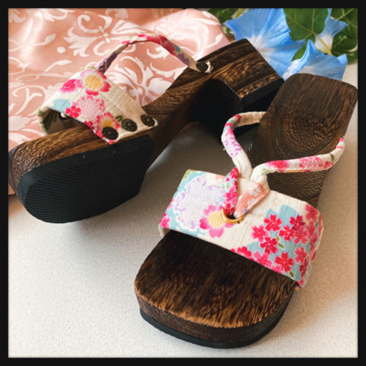 ご購入者様決定［未使用］和風木製軽量サンダル 下駄  柄一点物◆❖◇◇❖◆