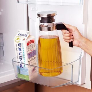 iwaki(イワキ) 耐熱ガラス ピッチャー 冷水筒 楕円型 1.3L オーバルサーバー 麦茶 お茶 ポット KT297K-SVの画像