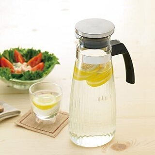 iwaki(イワキ) 耐熱ガラス ピッチャー 冷水筒 楕円型 1.3L オーバルサーバー 麦茶 お茶 ポット KT297K-SVの画像