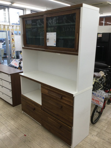 7/27【✨大川家具✨定価146,800円 浅川木工 ハドソン 140 OPEN 食器棚 国産 アカシア材 2面食器棚 木目柄 スチー