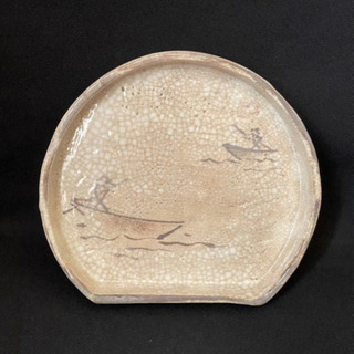 交渉可　志野焼き　古志野　小皿　肉球　寝待月　絵志野　箱無し　骨董　古美術　脚付　NO.５