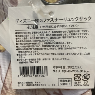 新品未使用ディズニー BIGファスナーリュックの画像