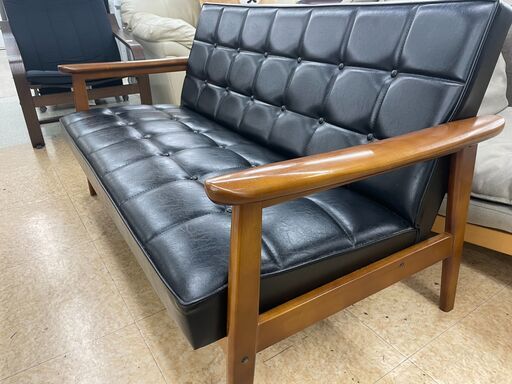 カリモク60 Kチェア2シーター スタンダードブラック【トレファク上福岡】