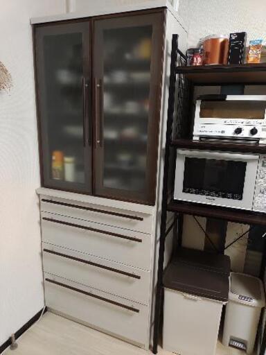 レンジ台：幅60x奥行65x高180cm ダークブラウン