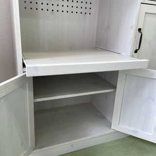 【リサイクルショップ　ピカソ　小松原】90cm幅レンジ台　CERISE　 LUFFY　レンジボード カップボード 食器棚 ホワイト キッチン家電収納★8827★ の画像