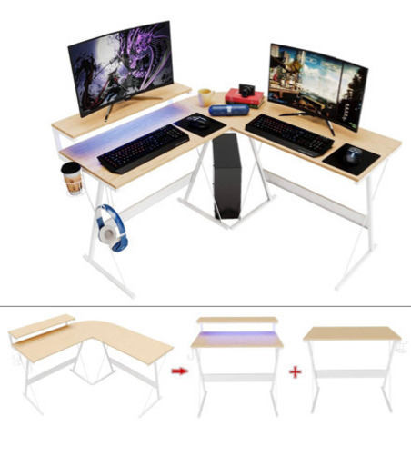 DOMY  L字デスク パソコンデスク ゲーミングデスク オフィスデスク PCデスク デスク L字型 ワークデスク オフィスデスク コーナーデスク (ナチュラル, 幅128CM)