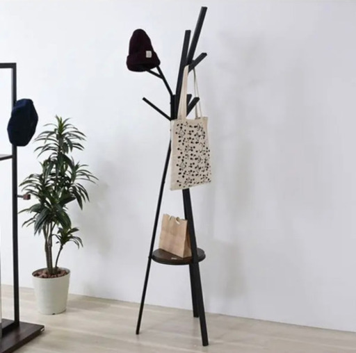 ポールハンガー ラック 北欧 おしゃれ スチール 木製 ブラック 黒