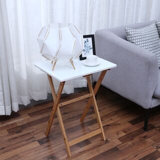 【正規販売店】折り畳み竹製サイドテーブル  コンパクト  ホワイト TKT01の画像