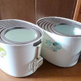 【USED品】アイリスオーヤマ上から猫トイレプチ×2個セットの画像