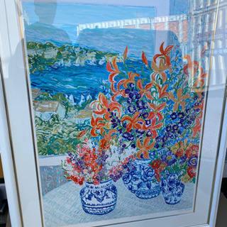 絵画  レスリーセイヤー 【花のある風景】直筆サイン 大型作品