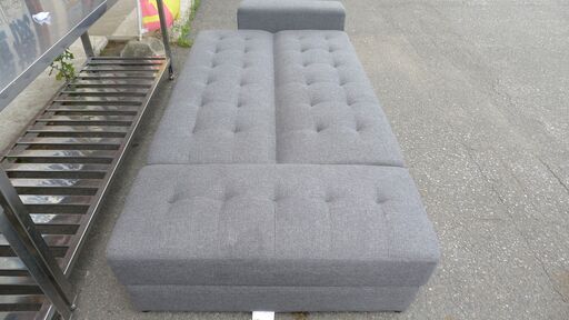 【中古】2人掛けソファベッド　スツール・引き出し付