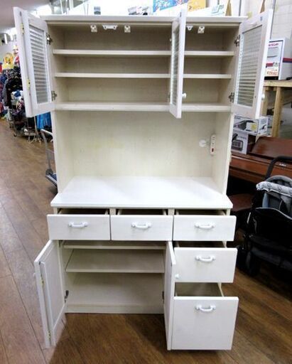 ニトリ キッチンボード パストラル2 幅105×奥52×高180cm レンジボード フレンチカントリー調 アイボリー 食器棚 家具 大
