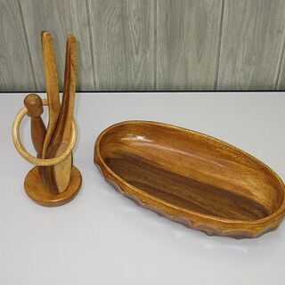 si0610　未使用品　ウッド　サラダセット　サラダサーバー＆スタンド付き　多用盛鉢　山中漆器　天然木　サラダボウルの画像