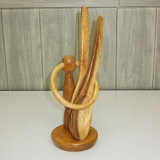 si0610　未使用品　ウッド　サラダセット　サラダサーバー＆スタンド付き　多用盛鉢　山中漆器　天然木　サラダボウルの画像