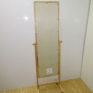 jtp-0523　スタンドミラー　木製　キャスター付き　角度調節可能　鏡　移動可能　全身鏡　全身ミラー　ミラー　姿見　インテリア　キャスター　スリム　縦長の画像