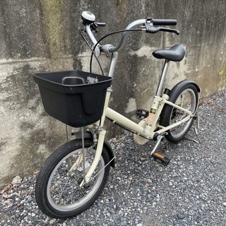 中古　無印良品１６型幼児用自転車・押し棒付き アイボリー