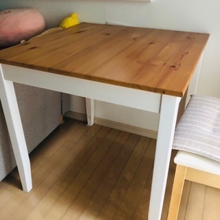 イケア ダイニングテーブル 椅子2脚 セット 無垢材 2人用 ホ...