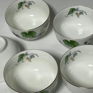 ★吾山窯 白磁 花柄 湯呑み茶碗 湯飲み 5客 内側にも柄　茶器 ★の画像