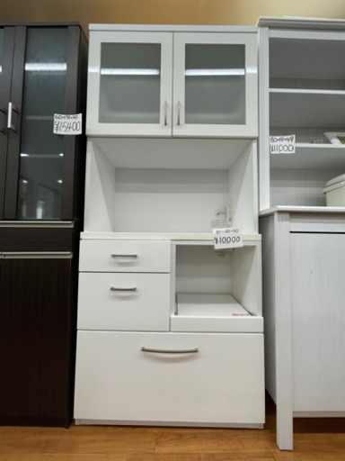 美品☆食器棚ホワイト コンセント3口 両開き 80×40×180