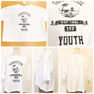 【定価 2,750 円】☆新品☆レイカズン 難あり ゆるシルエットかすれプリントTシャツ オフシロの画像