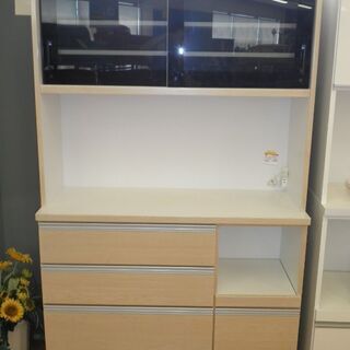 k400☆食器棚・レンジボード☆ホワイトウッド調☆幅1160㎜☆近隣配達、設置可能