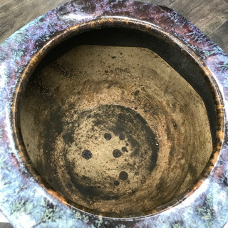 ★時代★陶器製 八角火鉢 青色 39cm★瓶掛 金魚鉢 メダカ鉢 古民具 茶道具の画像
