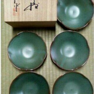 緑釉平鉢 青仁作 青仁  平鉢 5客　直径16cm高さ4.7cm