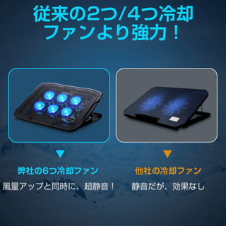 新品未使用　ノートパソコン スタンド 冷却ファン 3段階角度調整可 風量調節可 ノートPCクーラー 折りたたみ式 冷却パッド 軽量 静音 滑り止め付き ２つUSBポート付 12/13/14/15.6インチのIpad mini/MacBook Air/MacBook Pro対応 オフィス/在宅勤務/出張などに適用の画像