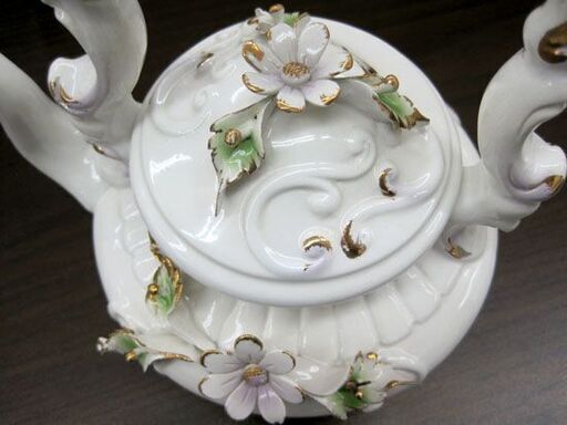 イタリア製 食器 ポット 陶器 花装飾 金彩 ハンドメイド ITALY 札幌市手稲区