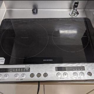 アイリスオーヤマ 2口 IHコンロ　IHK-W12-B スタンド付き★の画像