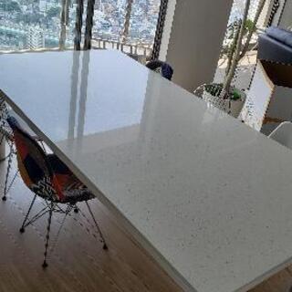 【8人掛けテーブル】希少品！美品！大理石調のキレイなホワイトダイニング☆