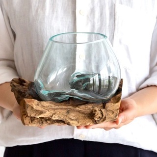 アジアン バリ島 流木 ガラスボール オブジェ 置物 リゾートの画像