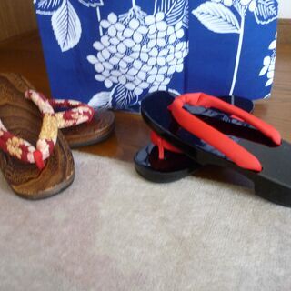 手縫い仕立て浴衣と帯と草履の画像