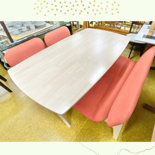 【４点セット】ダイニングテーブル＆チェア＆ベンチ＊かわいいカラー