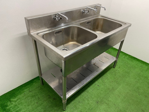 業務用　ステンレス　2層シンク流し台　蛇口付き　店舗　飲食店　Ｗ１２００ｘＤ６００ｘＨ８００ｍｍ