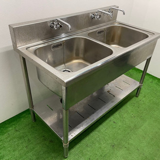 業務用　ステンレス　2層シンク流し台　蛇口付き　店舗　飲食店　Ｗ１２００ｘＤ６００ｘＨ８００ｍｍの画像