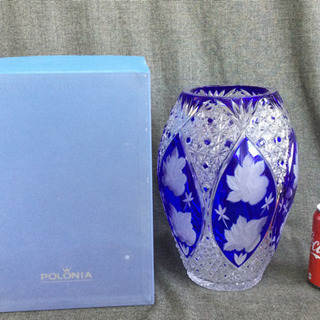POLONIA   フラワーベース　切子　幅20　　奥行20　　高さ30　 （ｃｍ）　クリスタル　花瓶　インテリア　飾り　藍色　ガラス　ポーランド ポロニアの画像