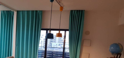 ペンダントライト(青、黄色)、レールセット(電球付き)