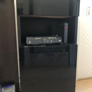 電話台 ルーター置き場 黒 鏡面仕上げ