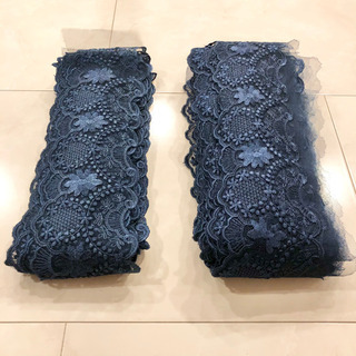 【ネット決済・配送】カネボウ　レース　ネイビー　紺色　青　花柄　Kanebo lace カネボー　幅広　アンティーク　フレンチ　ニードルポイント　フリル　フリフリ　手芸　ハンドメイド　リボン　太い　新品未使用　美品 Handmade navy dark blue ribbon antique French needlepoint frill の画像