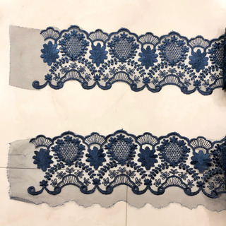 【ネット決済・配送】カネボウ　レース　ネイビー　紺色　青　花柄　Kanebo lace カネボー　幅広　アンティーク　フレンチ　ニードルポイント　フリル　フリフリ　手芸　ハンドメイド　リボン　太い　新品未使用　美品 Handmade navy dark blue ribbon antique French needlepoint frill の画像