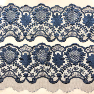 【ネット決済・配送】カネボウ　レース　ネイビー　紺色　青　花柄　Kanebo lace カネボー　幅広　アンティーク　フレンチ　ニードルポイント　フリル　フリフリ　手芸　ハンドメイド　リボン　太い　新品未使用　美品 Handmade navy dark blue ribbon antique French needlepoint frill の画像