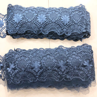 【ネット決済・配送】カネボウ　レース　ネイビー　紺色　青　花柄　Kanebo lace カネボー　幅広　アンティーク　フレンチ　ニードルポイント　フリル　フリフリ　手芸　ハンドメイド　リボン　太い　新品未使用　美品 Handmade navy dark blue ribbon antique French needlepoint frill の画像