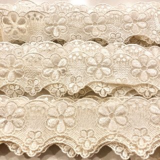【ネット決済・配送】カネボウ　レース　オフホワイト　白　花柄　Kanebo lace カネボー　アンティーク　フレンチ　ニードルポイント　フリル　フリフリ　手芸　ハンドメイド　リボン　 Handmade white lace antique French needlepoint ribbon frillの画像