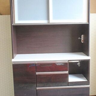 ニトリ ハイタイプキッチンボード アルミナ2 幅120 ブラウン レンジボード NITORI 食器棚 中古家具 店頭引取歓迎 R3882)