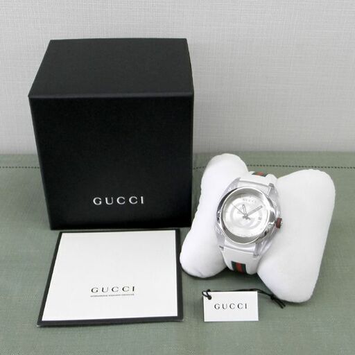 腕時計 本物 GUCCI グッチ SYNC シンク 137.1 クォーツ YA137102A シルバー 白 メンズ 男性用