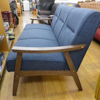 3人掛けソファ 木製フレーム×ネイビー 幅158㎝ 布ファブリック 3Pソファ 3